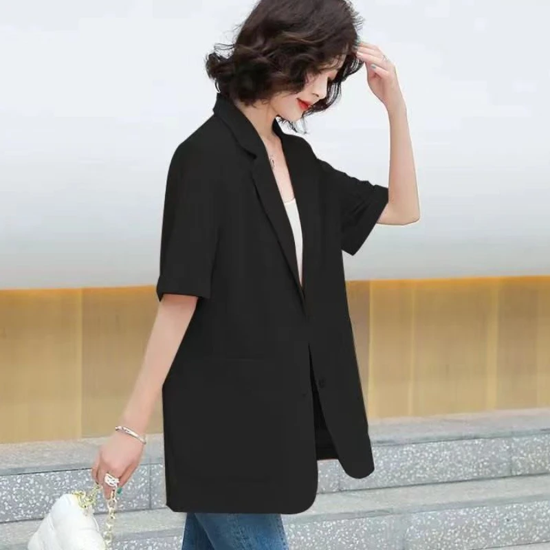 Blazers Women Office Lady Temperament Literary Summer Casual Thin  Minimalist Korean Style Popular Loose All-match Mature