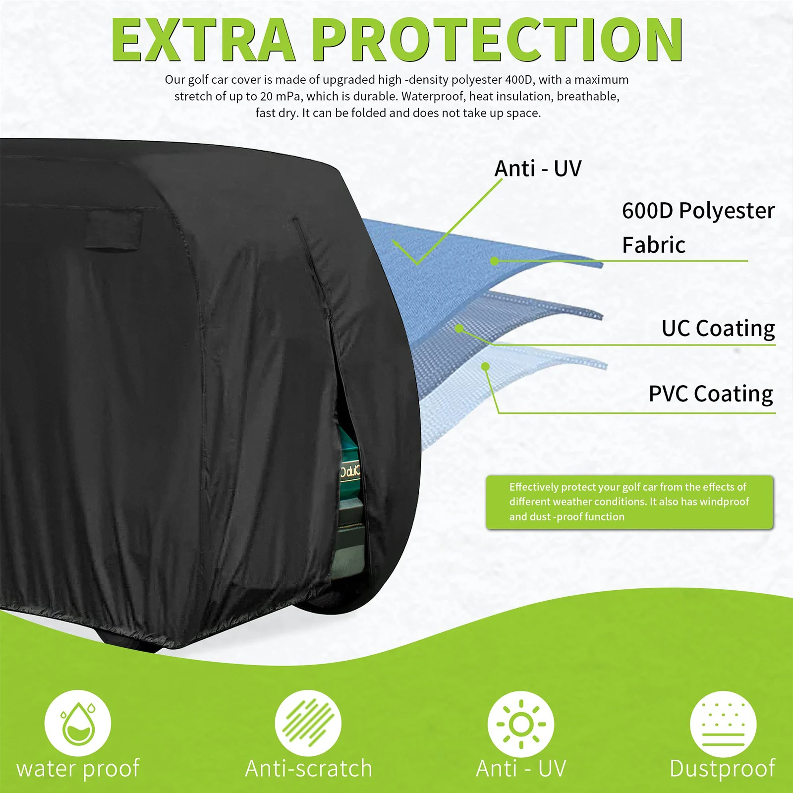 210D Waterproof Golf Cart Cover Universal Fits for Most Brand 2/4 Passenger Golf Cart Sunproof Dustproof Outdoor Cover Zipper