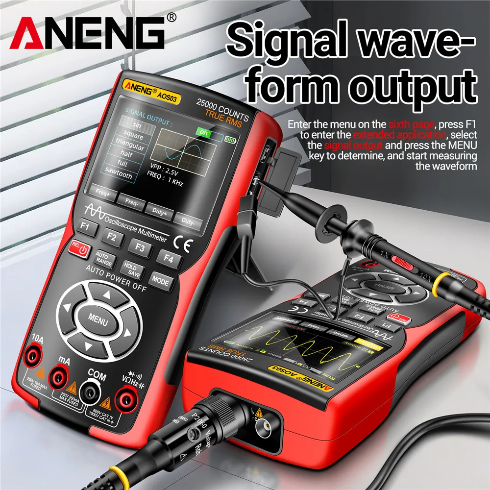 ANENG AOS03 Oscilloscope Multimeter Signal Generator Waveform Output Handheld Battery  LCD Screen Display Multimeter