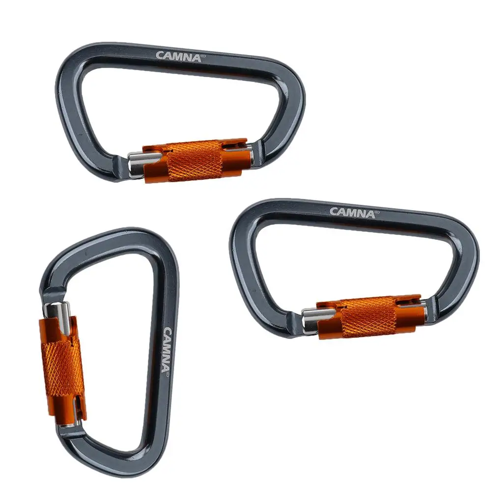 3 8KN Lightweight Aluminum Carabiner Clip Screw Gate CE Certified for Rock Climbing & Hammock