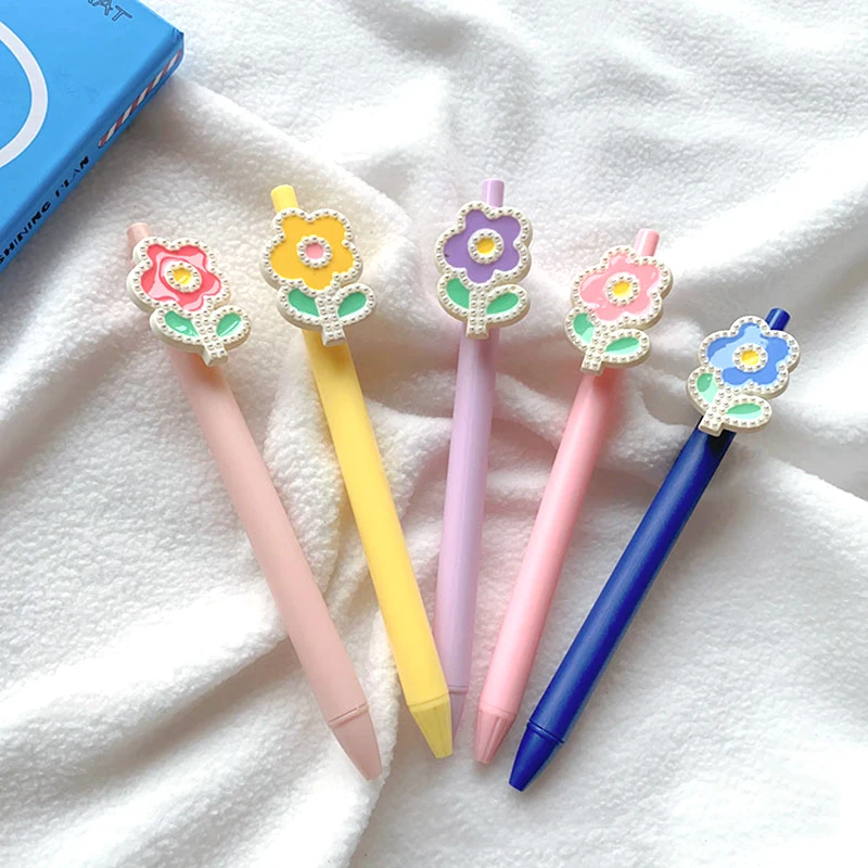 

1Set /5 Piece Cute INS flower Girls Gel Pen Creative Press Office Gift School Supplies Stationery Kawaii Funny Pens