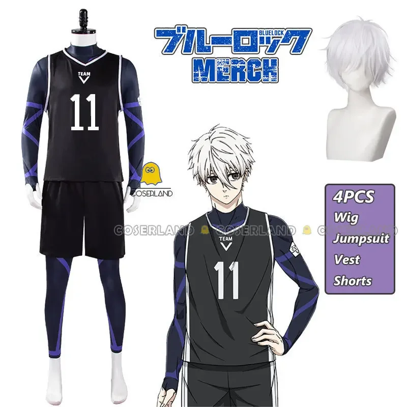 Anime Blue Lock Nagi Seishirou Cosplay Costume Wig Football Jersey Jumpsuit Shorts Team V No.11 Sportswear Mikage Reo Men Boys M