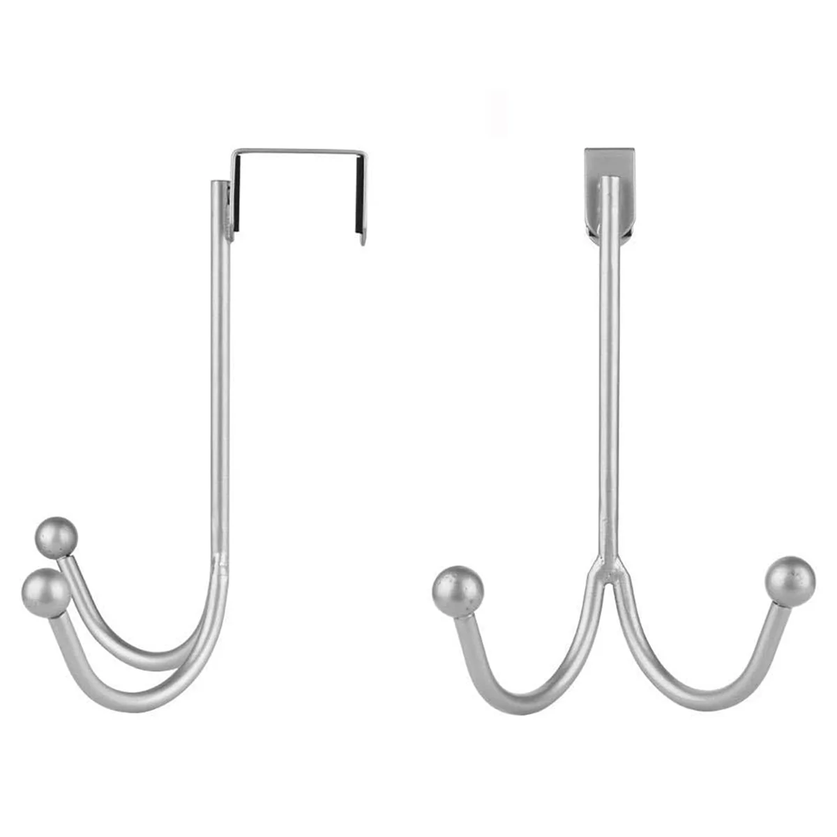 A002 2Packs over the Door Double Hanger Hooks, Metal Twin Hooks Organizer for Hanging Coats, Hats, Robes, Towels- Silver