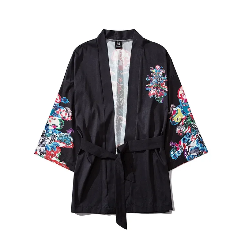 Japanese Kimono Jacket crane Print Harajuku 2021 Hip Hop Men Japan Streetwear Jacket Summer Thin Clothing Loose Kimono