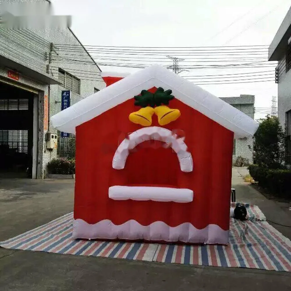 wholesale Pretty Outdoor Inflatable Christmas House Red Xmas Cabin Santa Grotto Square Tent For Holiday Decoration