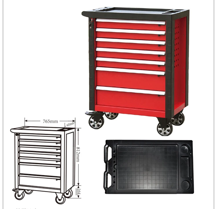 

Красный шкаф для инструментов с 7 ящиками, 2 в 1, съемный ящик для инструментов, 7 лотков, ящики для инструментов с нагрудными колесами