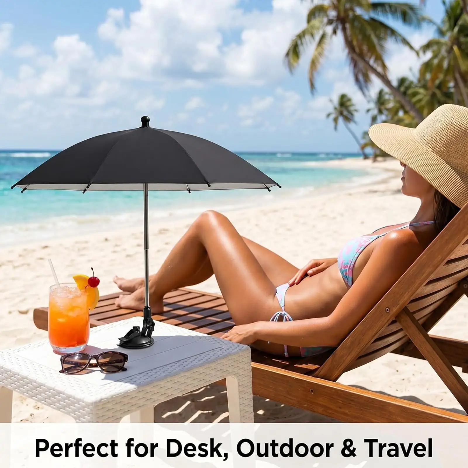 Strong Suction Cup Table Umbrella Portable Adjustable Beach Shade Mini Sun Shelter for Drinks, Camping Patio Poolside ﻿