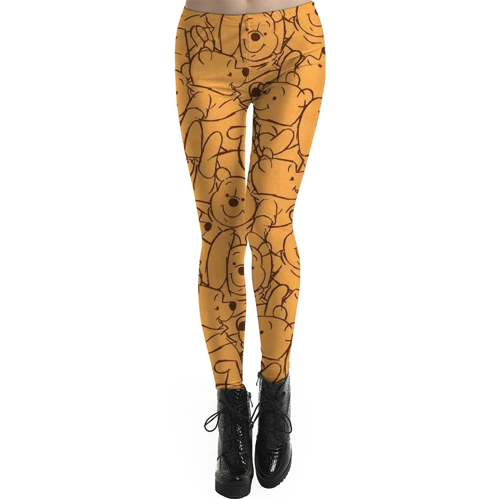 Disney cartoon print slim-fit elastic waist tights women's casual leggings daily work travel wear Winnie the Pooh Tight leggings