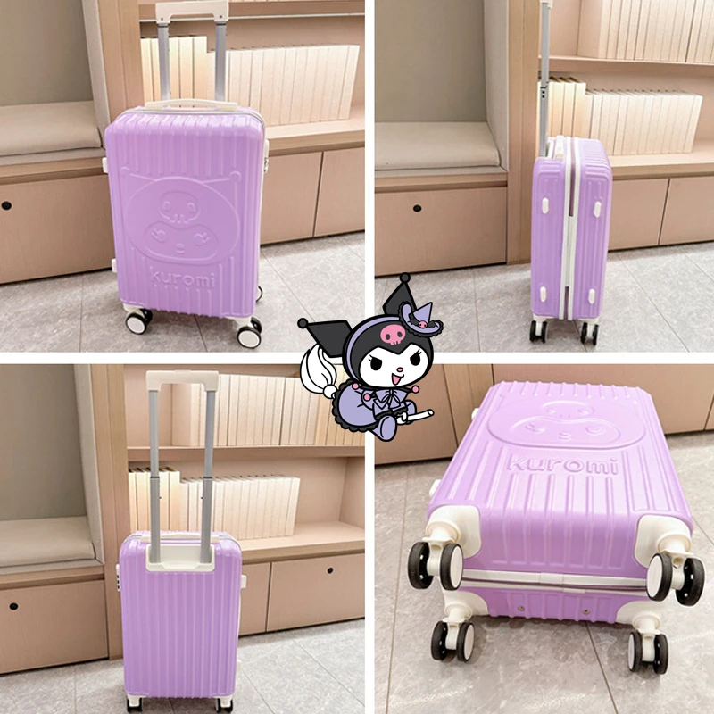جديد 20 بوصة للأطفال الأمتعة Kawaii الكرتون Kuromi حقيبة تروللي بعجلات حقيبة الطالب عجلة عالمية حمل على حقيبة