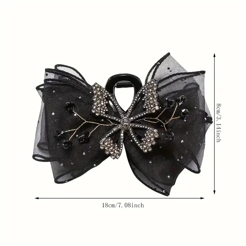 1 piece of rhinestone mesh bow hair clip, a new starry bow rhinestone hair clip for sweet girls and women\'s headwear