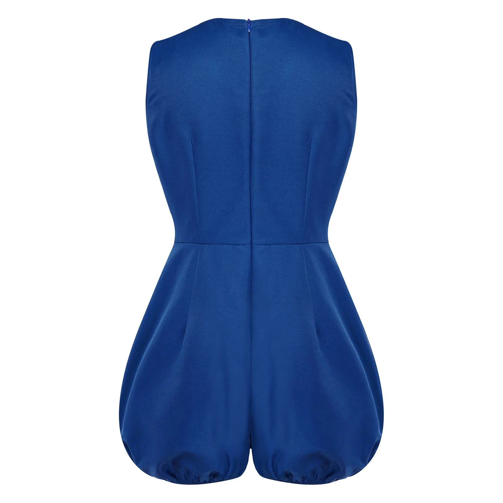Women's Casual Summer Short Rompers Loose Overall Solid Sleeveless Cutout Bow Knot Jumpsuits with Pockets Bubble Shorts Jumpsuit