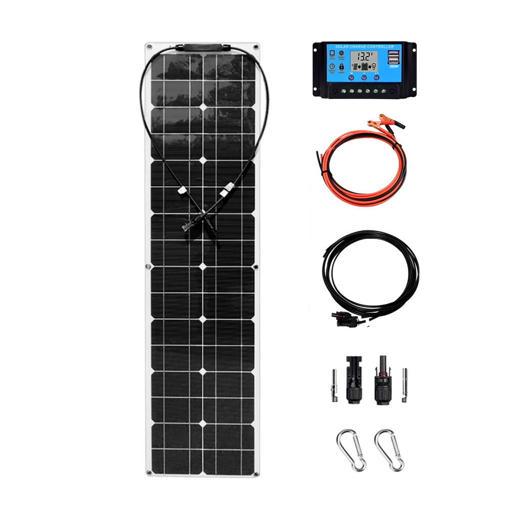 New! 50W 100W Monocrystalline Flexible Solar Panel Kit 12V Battery Charger System For Home Camping Car RV Boat Off-grid