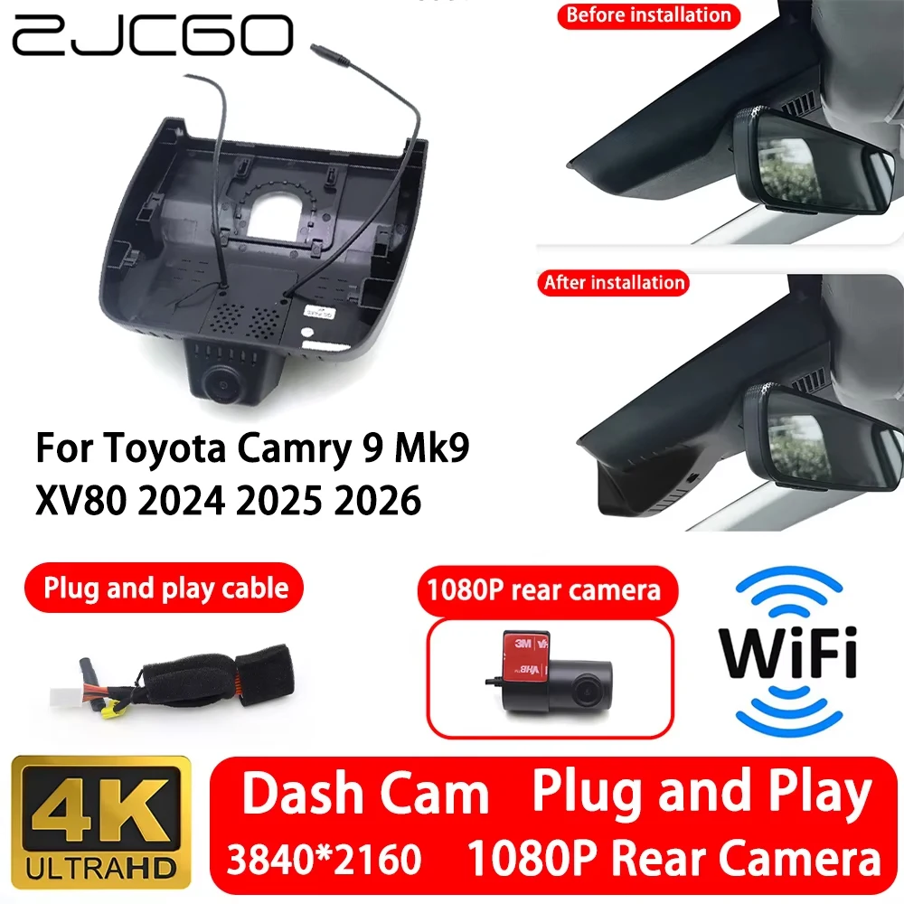 for Toyota Camry 9 Mk9 XV80 2024 2025 2026 4K 2160P Front Rear Camera Dash Cam Wifi Plug and Play Video Recorde Loop Recording