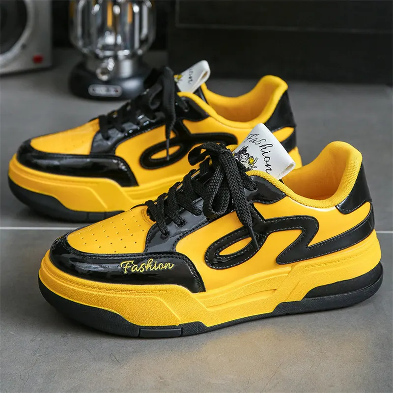 

Retro Fashion Yellow Men's Low Sneakers Comfortable Height-increasing Platform Sneakers Men Lace-up Casual Sneakers for Men 2025