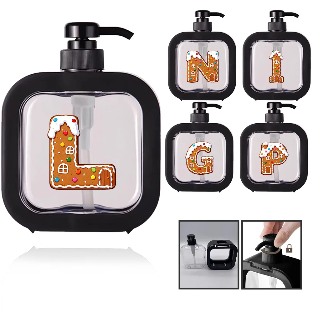 

500ml Hand Soap Pump Dispenser Empty Bottle Large Capacity Press Type Storage Dispenser Christmas Gift Gingerbread House Pattern