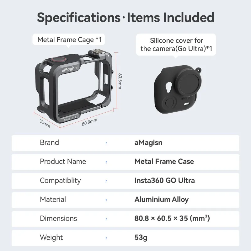 aMagisn Quick-release Metal Frame for Insta360 GO Ultra , Shockproof Camera Accessory for Both Horizontal and Vertical Shooting