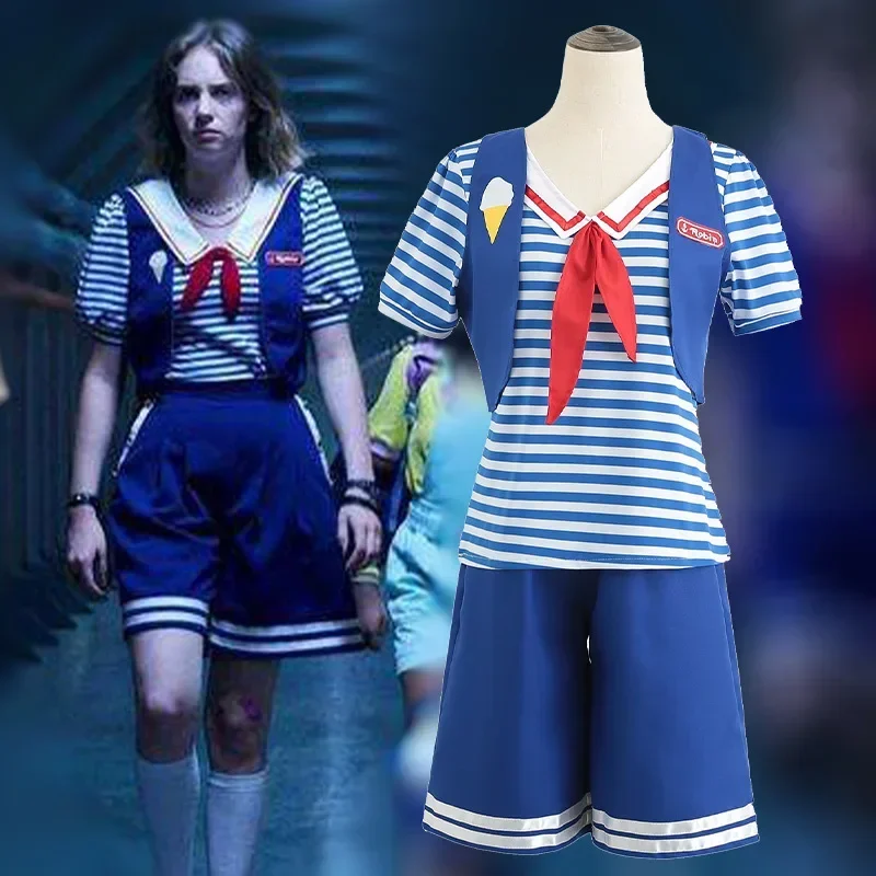 

Boy and Girl Robin Steve Harrington Cosplay Costume Children's Shirt Pants Hat Vest Set Halloween Carnival Party Cosplay Costume