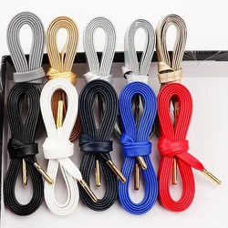 Quality Metal Head Shoelaces Flat For Sneakers Boots Shoe Laces Luxury Faux Leather Shoestring Shoes Accessories Unisex 1Pair
