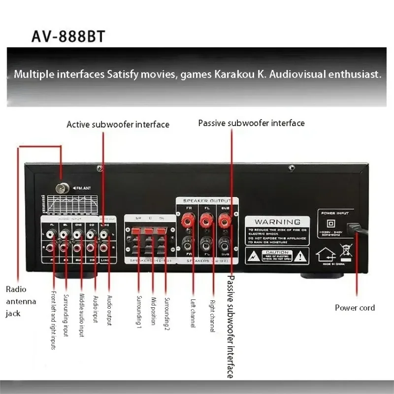 AV‑888BT Bluetooth Amplifier Dual Wireless Microphone 110V 220V for Home Karaoke Stage Audio