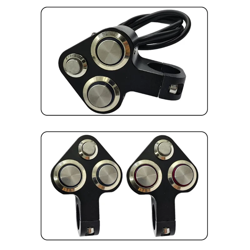 مفتاح مقود عالمي للدراجات النارية مع ضوء LED وقرن ودفع المحرك - 3 وظائف، ضوء أحمر لمفتاح المقود #3