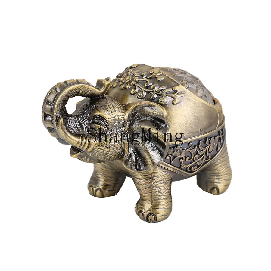 

PYH retro high-end relief small elephant ashtray anti-ash with cover ashtray home living room ornament office