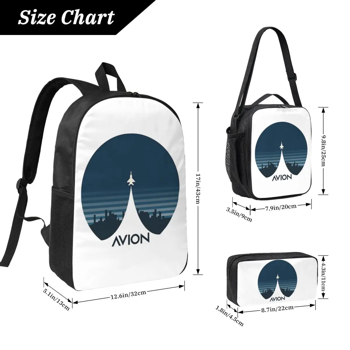 Aviation Fighter Aircraft Above The City Backpack Student BookBag School Bag Shoulder Bags 3ps Insulated Lunch Bag Pencil Case