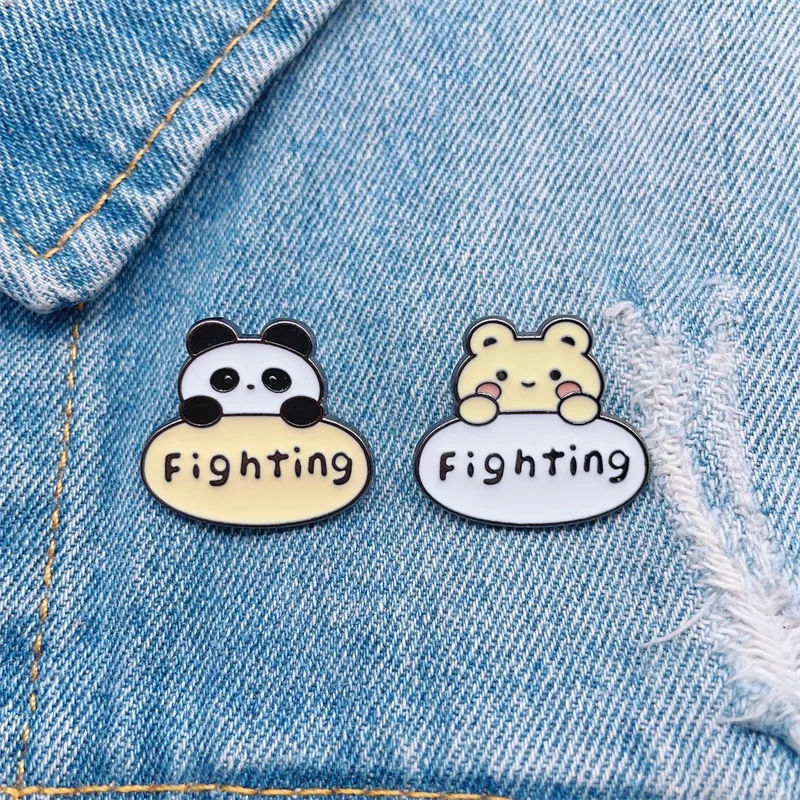 Cartoon Cute Animals Cheer Up Enamel Brooch Little Bear Frog Fighting Fun Shape Alloy Pins Badge Fashion Women Jewelry Gift