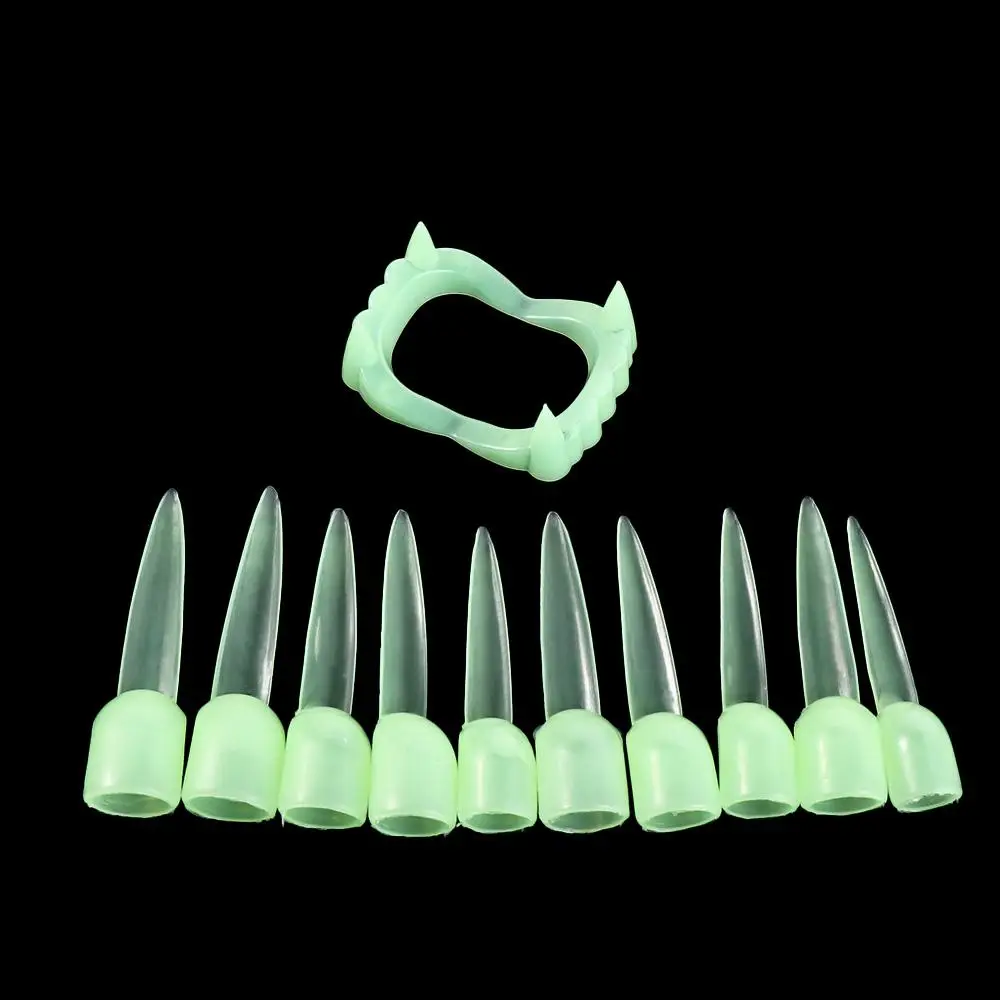 Fancy Denture Luminous Fake Tooth Glow in Dark Creative Halloween Canine Teeth Safety Funny Glowing Finger Protector Party