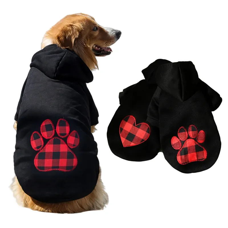 

2025Stylish Hoodie With Plaid Embroidered Heart, Dog Paw Pattern, Puppy Streetwear Autumn Winter Cotton Sweatshirt Fashion Outfi
