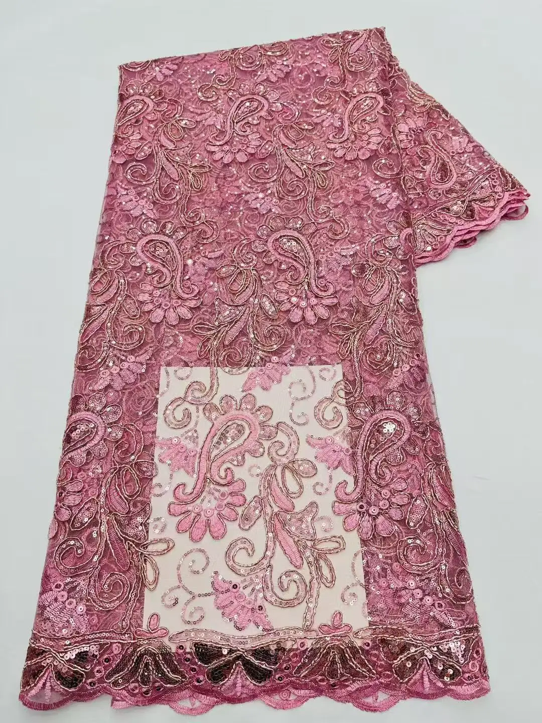 

Wholesale Nigerian Guipure Cord Lace Fabric African Sequins High-Quality Material for Party Dress Sewing 2025 Style 5 Yards