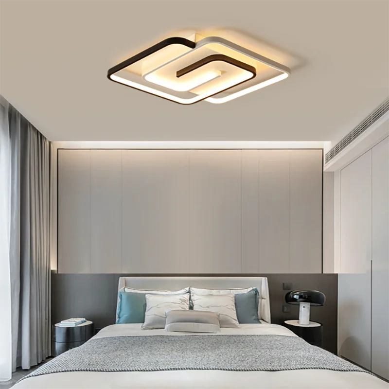 Bedroom Led Chandelier Light Black White Square Modern Ceiling Lamp Attic Living Room Dining Kitchen Interior Fixture