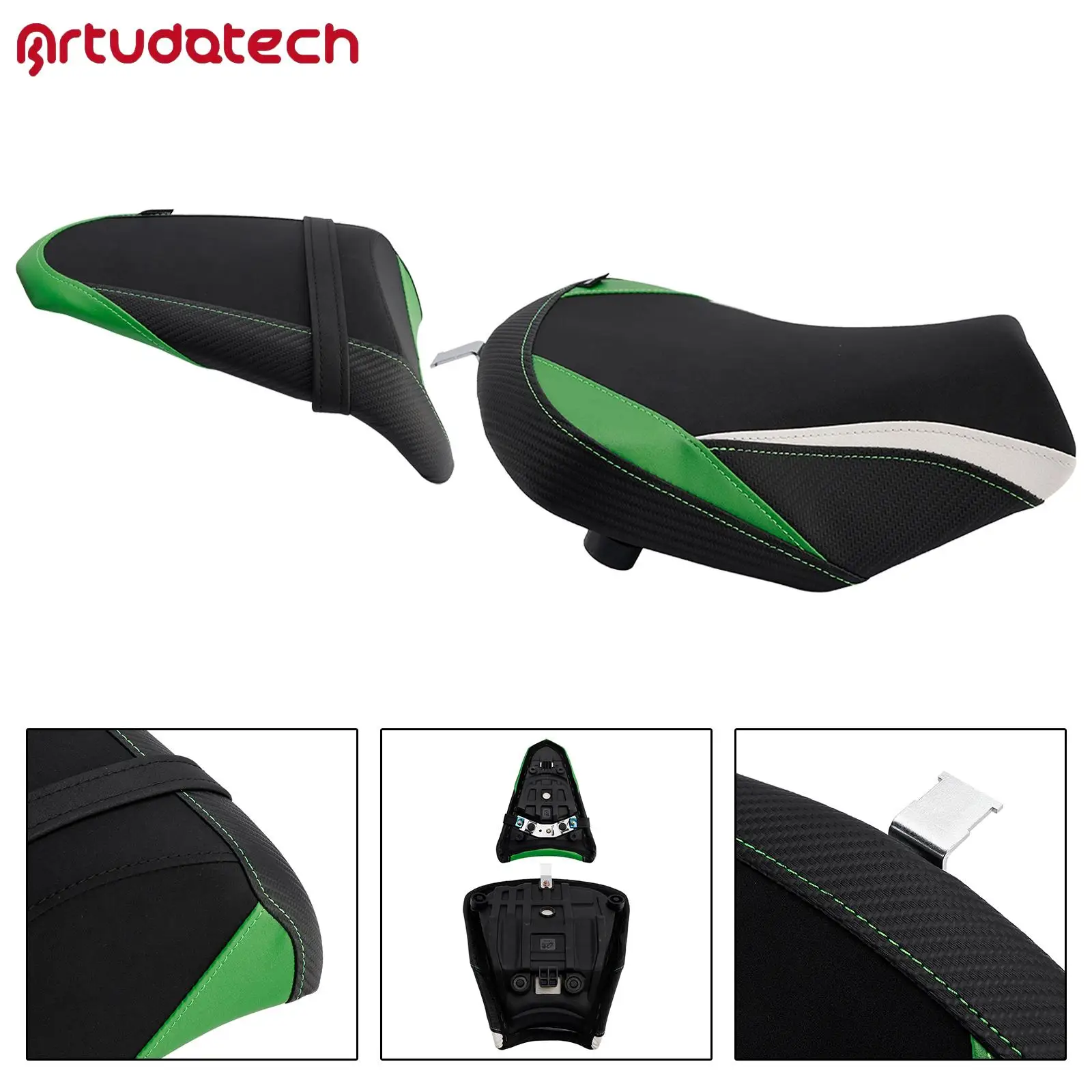 Artudatech Front&Rear Raider Passenger Cushion Kit Green for Kawasaki Ninja 650 Z650 2017 2018 2019 2020  2021 2022 2023-2025