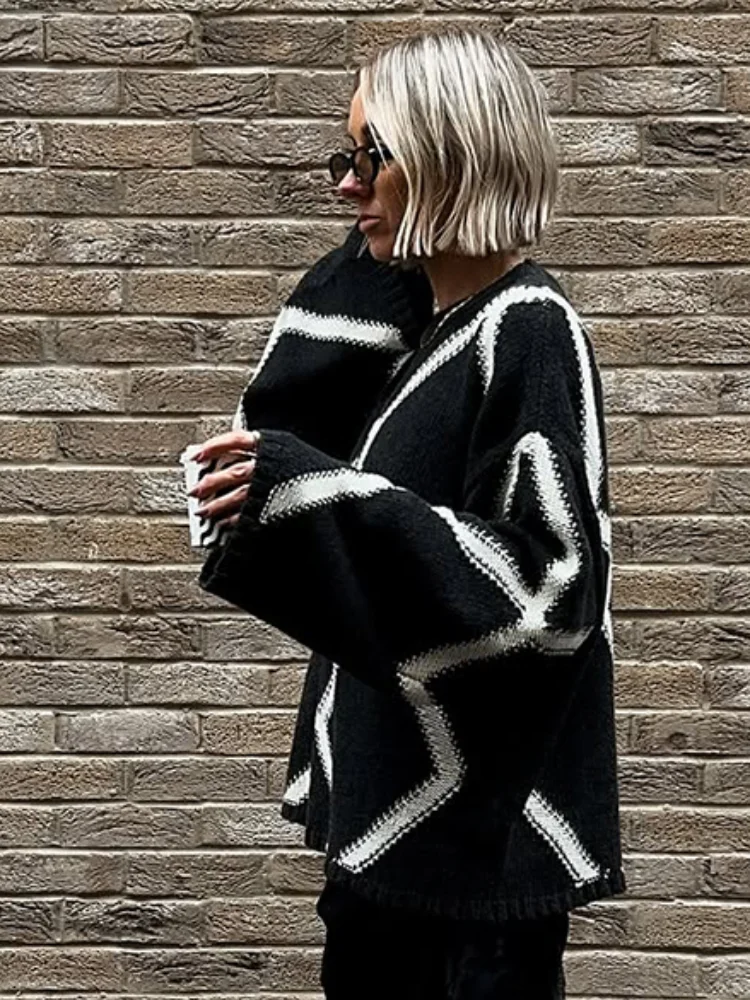 

Fashion Diamond Patterned Pullover Women Casual Round Neck Long Sleeve Loose Warm Short Sweaters Lady Commute Street Outwear New