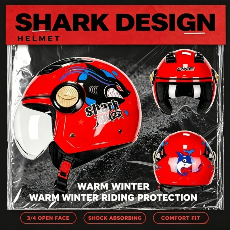 QIKE European Vintage Half Helmet for Open-Face Motorbike Cold Insulated Warm Winter Anti-Impact Crash Safety Helmet