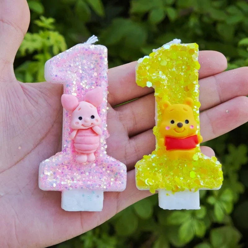 Lilin Winnie The Pooh yang Lucu Tema Pesta Angka 0-9 Dekorasi Kue Ulang Tahun Anak-Anak Dekorasi Baby Shower untuk Perlengkapan Pesta