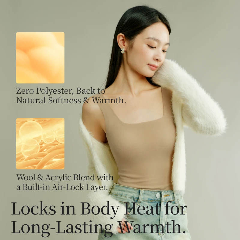 Women's Wool Blend Thermal Tank Top - Square Neck Sleeveless