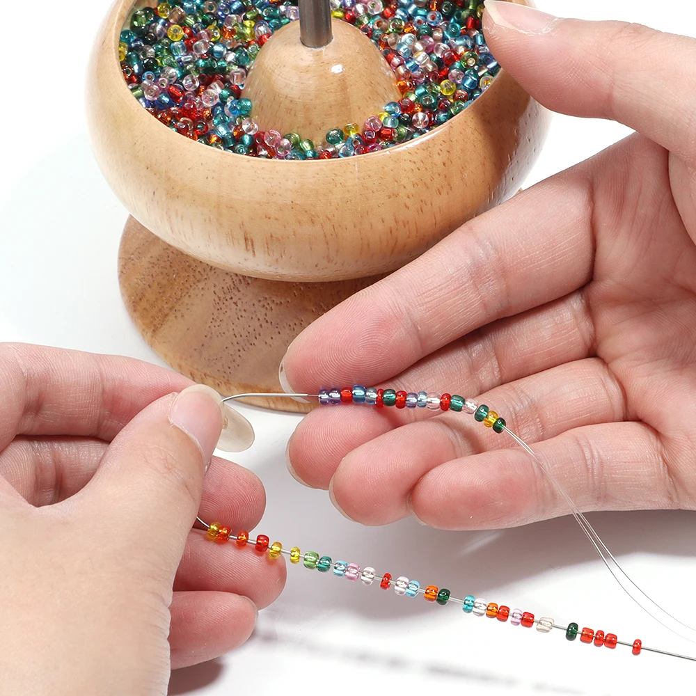 1 Set Wooden Spin Beading Tools Beads Storage Bowl Kit with Needle for DIY Bracelet Neckalce Jewelry Craft Beading Supplies