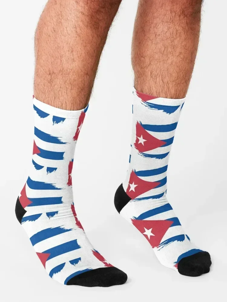 Cuba Flag Painted Socks Rugby japanese fashion bright garter man Women Socks Men's