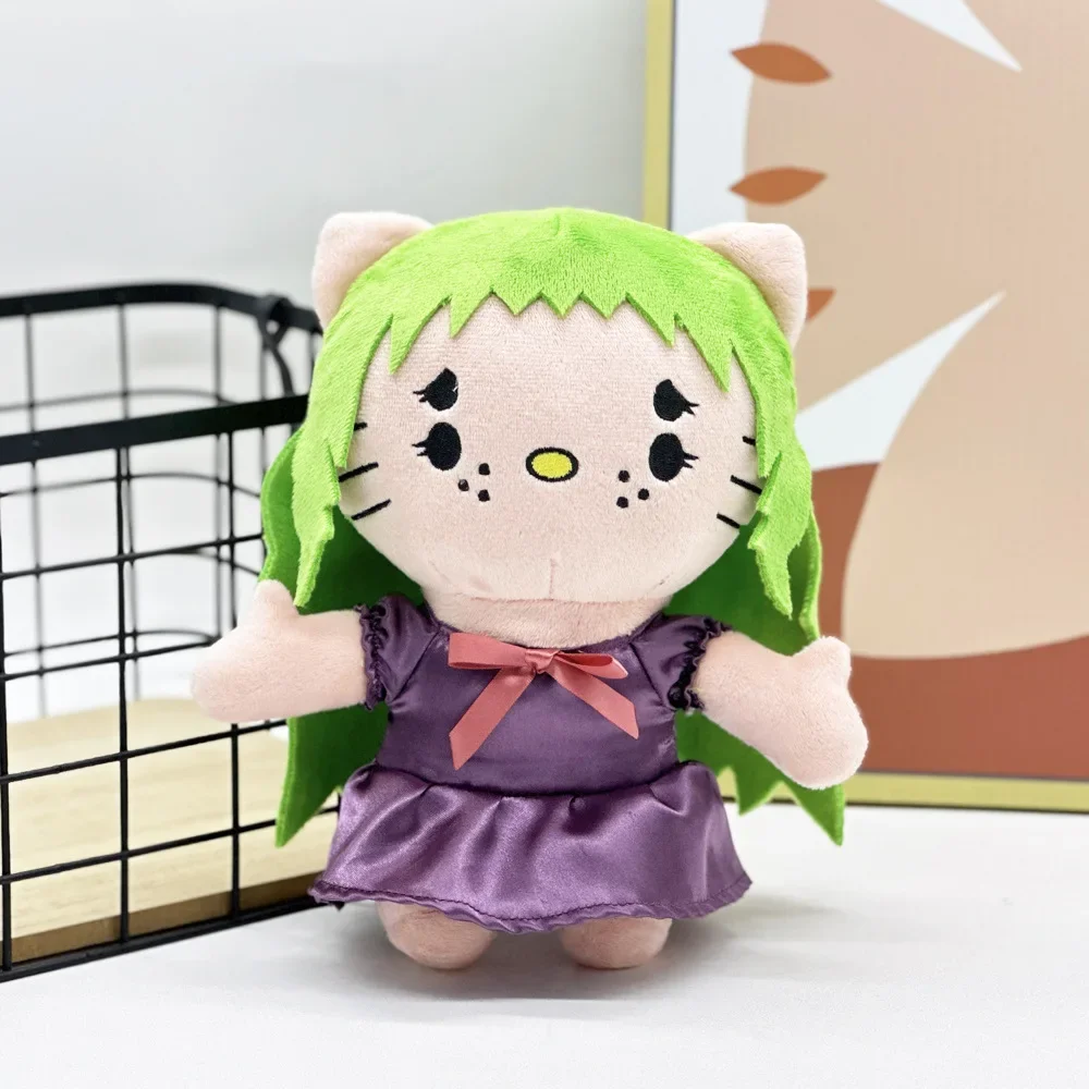 

Новый Hello Kitty с зелеными волосами, фиолетовое платье, милый кот, принцесса, мультяшная аниме, плюшевая кукла, мягкая кукла, украшение для комнаты, подарок для девочек