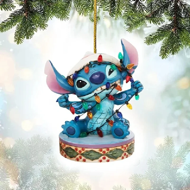 1/18PCS New Disney Lilo&Stitch Christmas Ornaments Cartoon Acrylic Plane Christmas Tree Decoration Pendants Home Decor Gifts