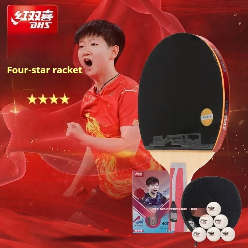 DHS Table Tennis Racket 4 Star Ping Pong Paddle Professional Table Tennis Racquets Sports with Hurricane 3 Sticky Rubber H4006