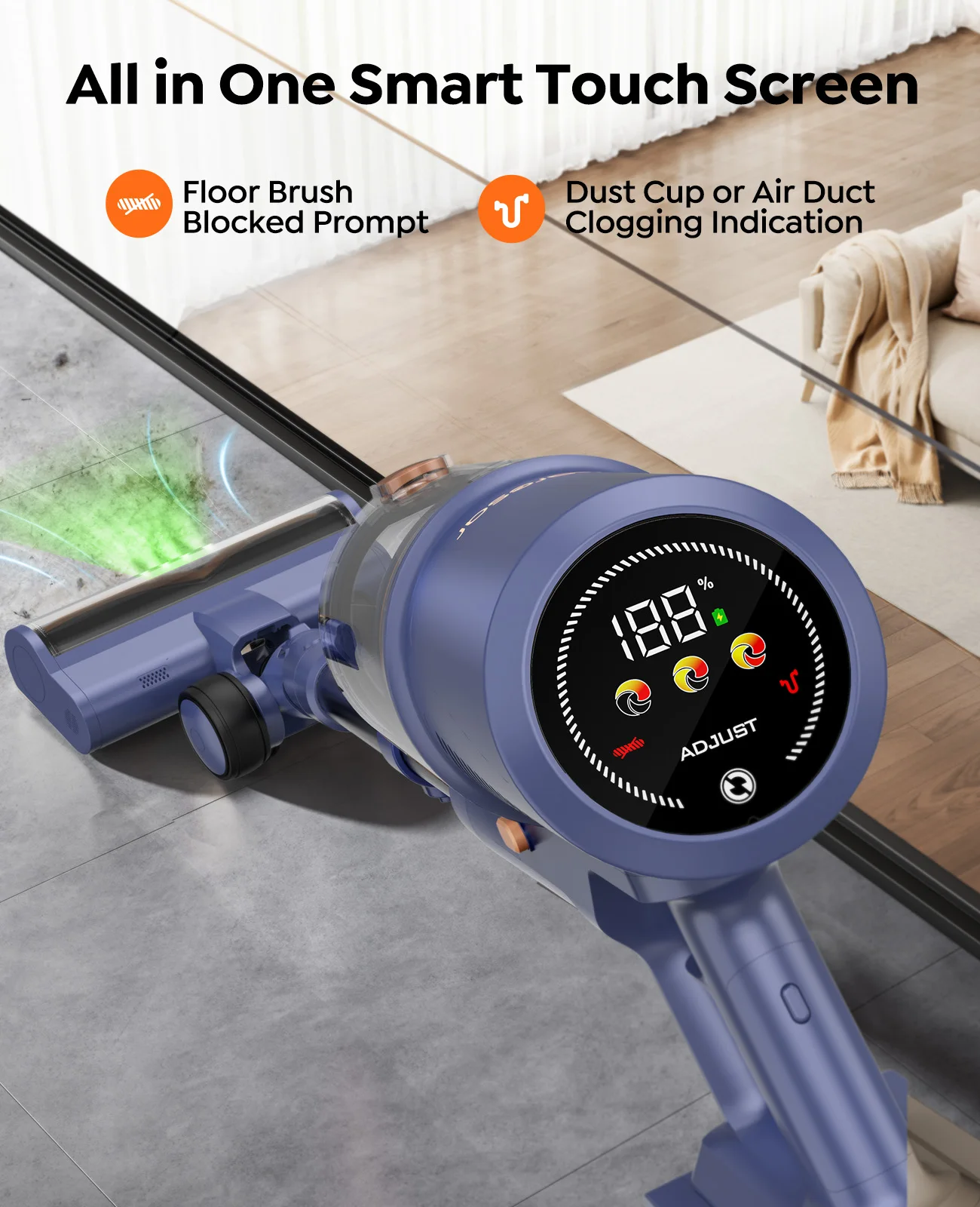 เครื่องดูดฝุ่นไร้สาย Laresar V11 650W 75000PA กำลังสูงพิเศษ, ใช้งานได้นาน 90 นาที, แบตเตอรี่ถอดได้ & หน้าจอแสดงผลอัจฉริยะ