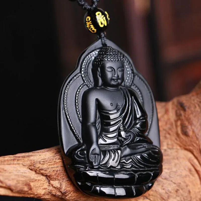 Natural Black Obsidian Stone Bodhisattva Pendant Necklace Fashion boutique Jewelry Buddha Statue Pendant Necklace Men Wholesale