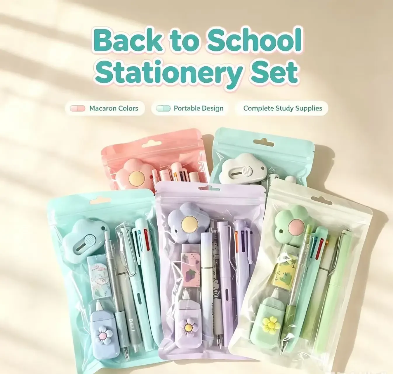7-Piece Multifunctional Student Stationery Set Cute Aesthetic Back to School Supplies Kit for Note Taking Daily Study Prize