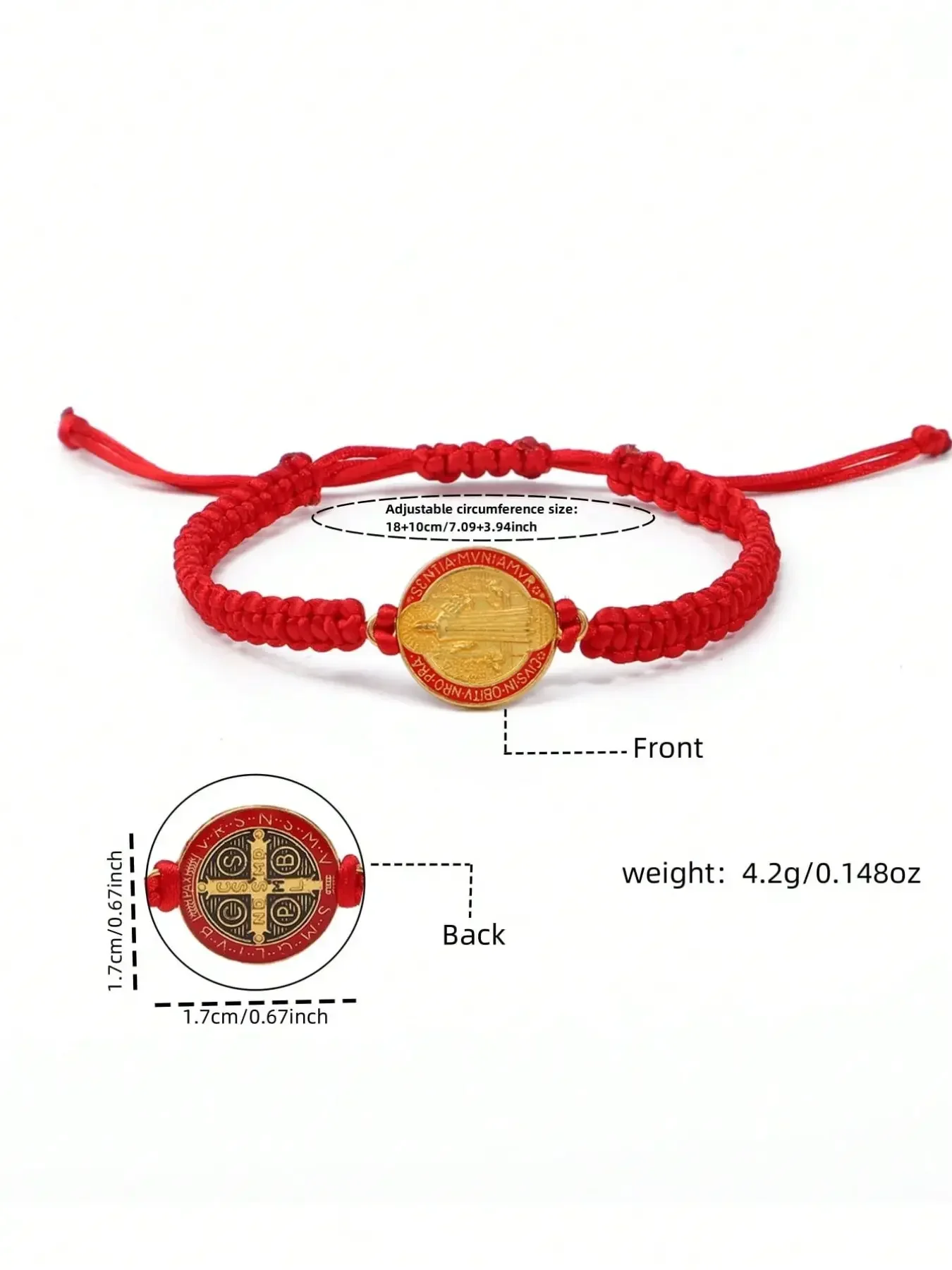 2 Pcs Red St. Benedict Bracelets, Catholic Rosary Gifts, Black Adjustable String, Saint Benedict Medal Symbol, Religious Jewelry Faith Unisex Bracelet for Men & Women, Bracelet With Charms, Protection Bracelet