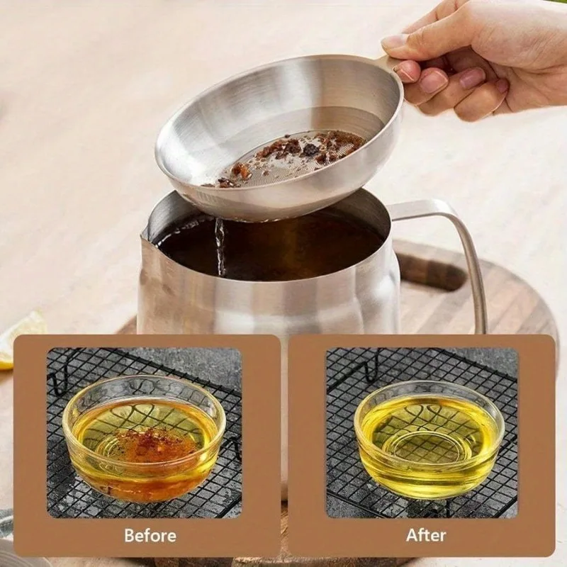 304 Stainless Steel Oil Filter Pot with Strainer Deep Fryer Basket for Kitchen, Multi-function Frying Net Tank Grease Container