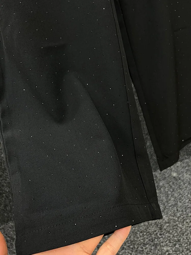 High-End Black Rhinestone Small Suit Pants Men's Straight Casual Long Pants Men's Loose 2024 Spring Summer All-Match Suit Pants