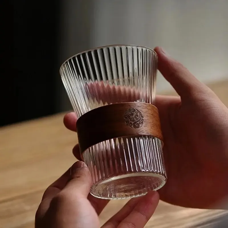 

350ML Japanese Style Glass Coffee Mug Walnut Cup Sleeve Glass Cup Glasses Coffeeware Tea Mugs Beer Mug 2025