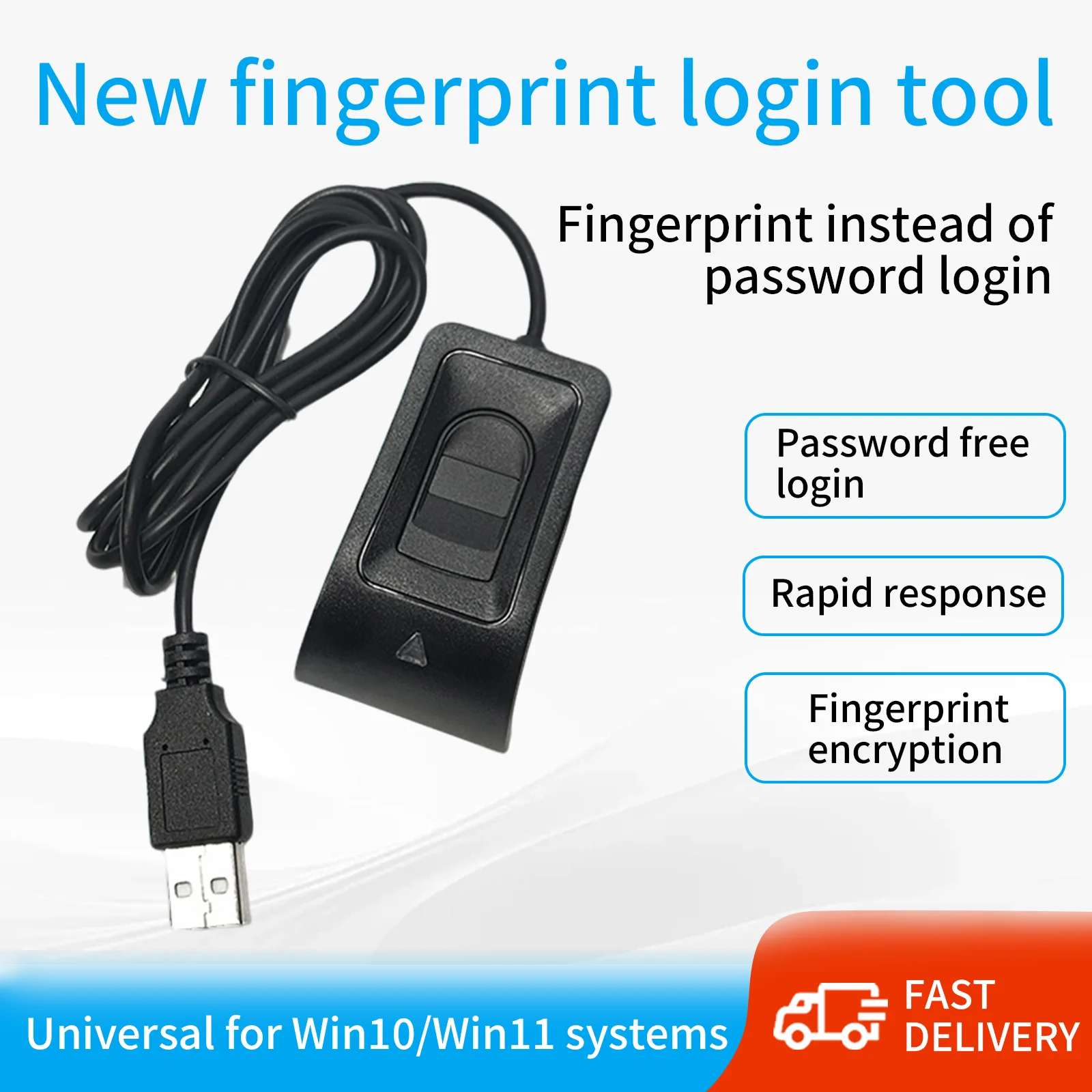 Windows Hello Fingerprint Scanner, Multi-Account 10 FP Login, Plug & Play USB for PC Laptop Windows 10, Family Sharing
