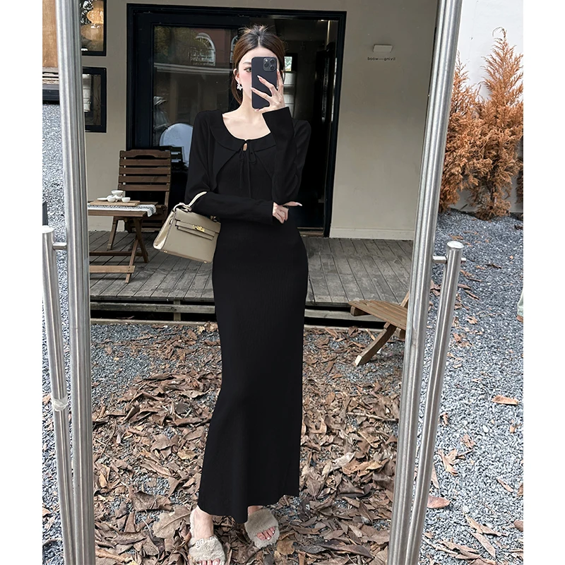 Nieuwe Herfst En Winter Zachte Stijl Modieuze Elegante Slanke Jarreteljurk + Gebreid Vest Pak 2-delige Sets Damesoutfits